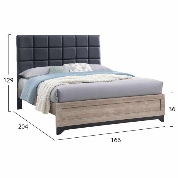 ΚΡΕΒΑΤΙ ΔΙΠΛΟ ΓΙΑ ΣΤΡΩΜΑ 160Χ200 AELIA HM684 ΓΚΡΙ ΥΦΑΣΜΑ & ΠΟΔΙΑ-SONAMA MDF 166x204x129Υεκ. - Image 2