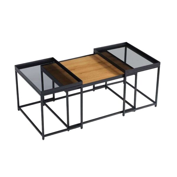 HARMONICA COFFEE TABLE SET 3ΤΕΜ ΦΥΣΙΚΟ ΦΙΜΕ ΜΑΥΡΟ 75x55x44 04-0972 - Image 3