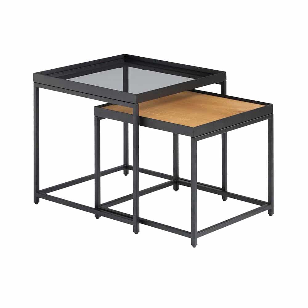 04-0973-fe3o3-first-_1 HARMONICA SIDE TABLE SET 2ΤΕΜ ΦΥΣΙΚΟ ΦΙΜΕ ΜΑΥΡΟ 50x50x49 04-0973 - Image 1
