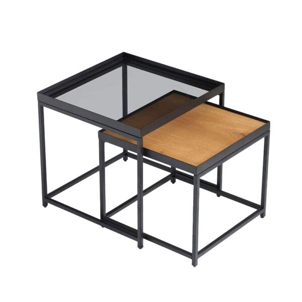 HARMONICA SIDE TABLE SET 2ΤΕΜ ΦΥΣΙΚΟ ΦΙΜΕ ΜΑΥΡΟ 50x50x49 04-0973 - Image 2