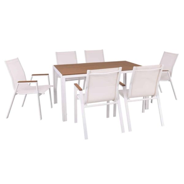 VIRNA Set Τραπεζαρία: Τραπέζι + 6 Πολυθρόνες, Μέταλλο Βαφή Άσπρο, Polywood Φυσικό Table:150x90x73 Chair:56x63x90 - Image 3