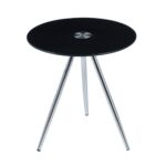 MABEL Τραπεζάκι Βοηθητικό Μέταλλο Χρώμιο - Γυαλί Μαύρο Tempered 8mm Φ50 H.51cm - Image 2