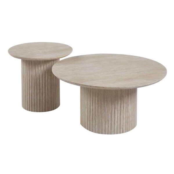 DIAZ Set-2 Τραπεζάκια Σαλονιού-Καθιστικού, ΜDF Απόχρωση Natural Stone Φ.50 H.45cm + Φ.80 H.40cm - Image 2