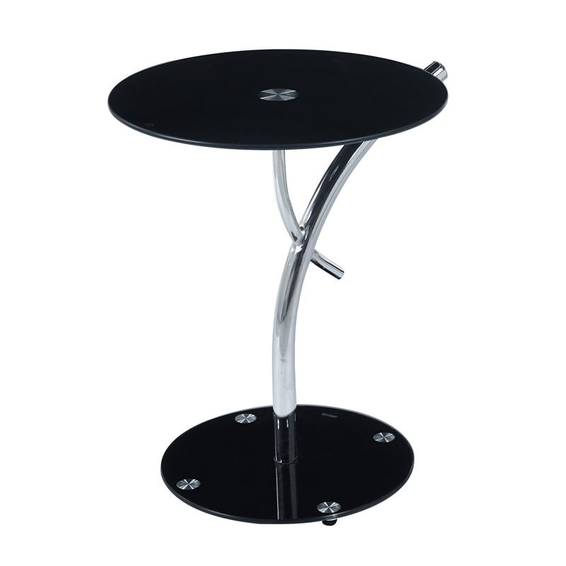 RAVEL Τραπεζάκι Βοηθητικό Χρώμιο - Γυαλί Μαύρο Tempered RAVEL Τραπεζάκι Βοηθητικό Χρώμιο - Γυαλί Μαύρο Tempered Φ50cm H.58cm - Image 1