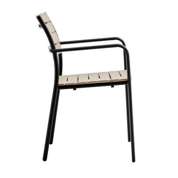 SAGA Πολυθρόνα Στοιβαζόμενη, Μέταλλο Βαφή Μαύρο, PP-UV Tortora 56x57x84cm - Image 3