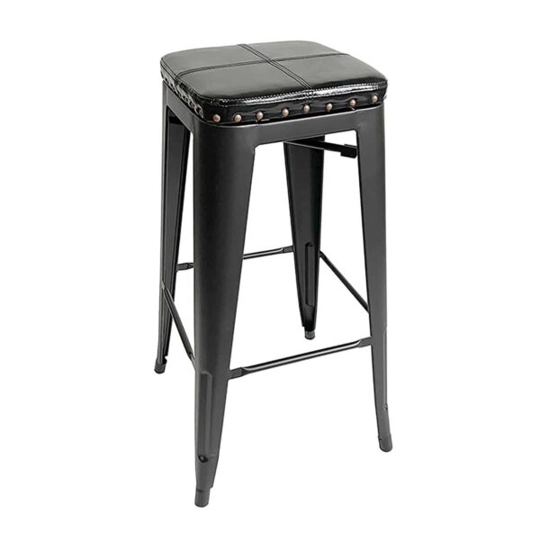 RELIX Σκαμπό Bar Στοιβαζόμενο, Μέταλλο Βαφή Μαύρο, Pu Μαύρο 42x42x76cm - Image 2