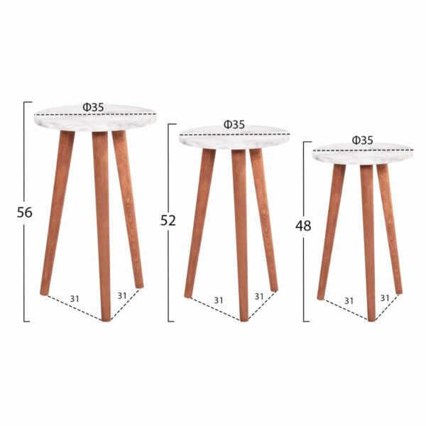 ΣΕΤ ΤΡΑΠΕΖΙ ΣΑΛΟΝΙΟΥ & 3 ΒΟΗΘ.ΤΡΑΠΕΖΙΑ VITAL HM18180.03 ΜΕΛΑΜΙΝΗ ΛΕΥΚΟ ΜΑΡΜΑΡΟ-ΚΑΡΥΔΙ ΠΟΔΙΑ - Image 2