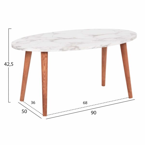 ΣΕΤ ΤΡΑΠΕΖΙ ΣΑΛΟΝΙΟΥ & 3 ΒΟΗΘ.ΤΡΑΠΕΖΙΑ VITAL HM18180.03 ΜΕΛΑΜΙΝΗ ΛΕΥΚΟ ΜΑΡΜΑΡΟ-ΚΑΡΥΔΙ ΠΟΔΙΑ - Image 3