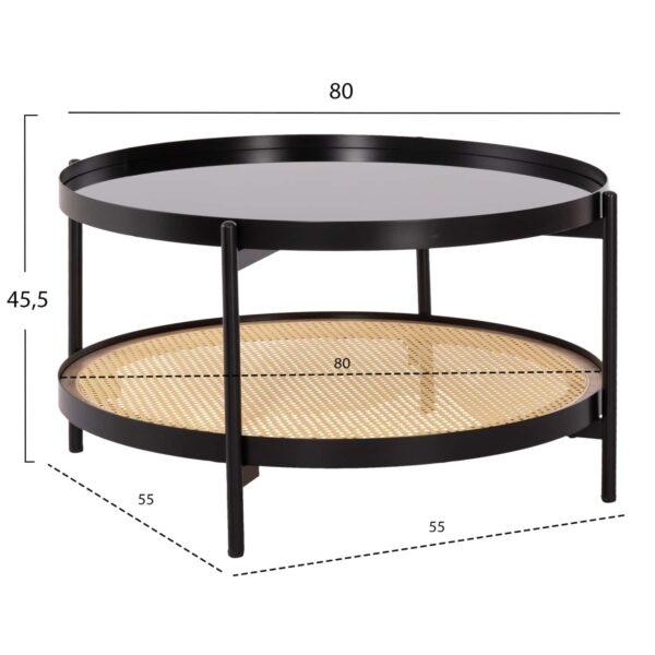 ΤΡΑΠΕΖΙ ΣΑΛΟΝΙΟΥ SEITZ HM18030 ΓΥΑΛΙ TOP-ΜΕΤΑΛΛΟ-RATTAN ΣΕ ΦΥΣΙΚΟ Φ80x45Υεκ. - Image 2