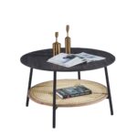 ΤΡΑΠΕΖΙ ΣΑΛΟΝΙΟΥ SEWELL HM18033 MDF ΣΕ ZEBRANO-ΜΕΤΑΛΛΙΚΑ ΠΟΔΙΑ-WICKER Φ80x46,5Υεκ.