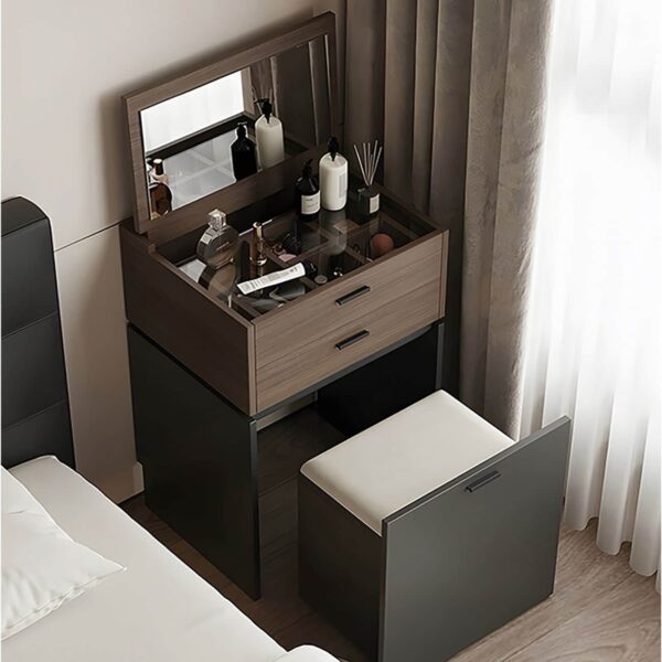 VANITY Τουαλέτα με ενσωματωμένο Καθρέπτη & Σκαμπό Απόχρωση Sonoma Oak-Grey 60x45x90/130cm - Image 3