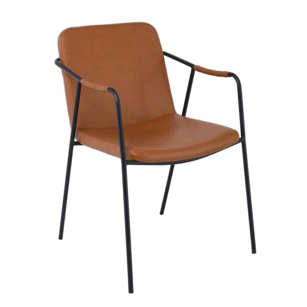 Πολυθρόνα Μέταλλο Βαφή Μαύρο, Pu Camel 53x57x82cm - Image 2