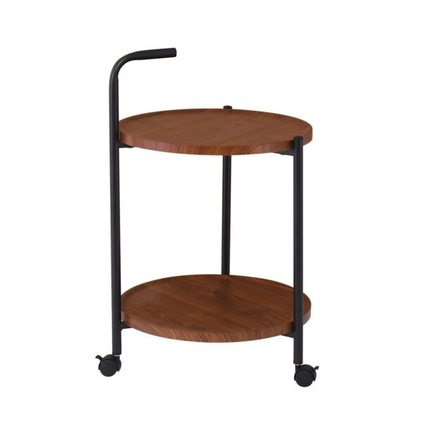 TROLLEY - Βοηθητικό Τραπεζάκι Μέταλλο Βαφή Μαύρο, MDF with PVC Απόχρωση Καρυδί D.40x65cm - Image 2