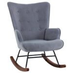 ALMA Rocking Πολυθρόνα Μπερζέρα Καθιστικού, Ύφασμα Velure Γκρι, Βάση Μαύρο-Καρυδί 67x86x92cm - Image 2