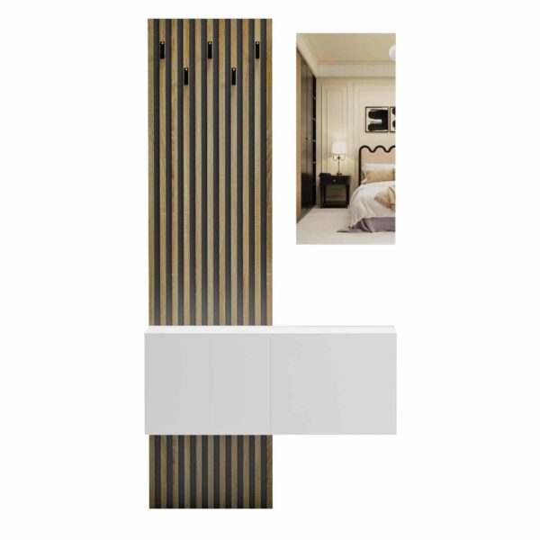 ΕΠΙΠΛΟ ΕΙΣΟΔΟΥ ΜΕ ΚΑΘΡΕΠΤΗ MYLES HM18080.01 ΜΕΛΑΜΙΝΗ ΣΟΝΑΜΑ-ΛΕΥΚΟ 100x37x200Υεκ - Image 2