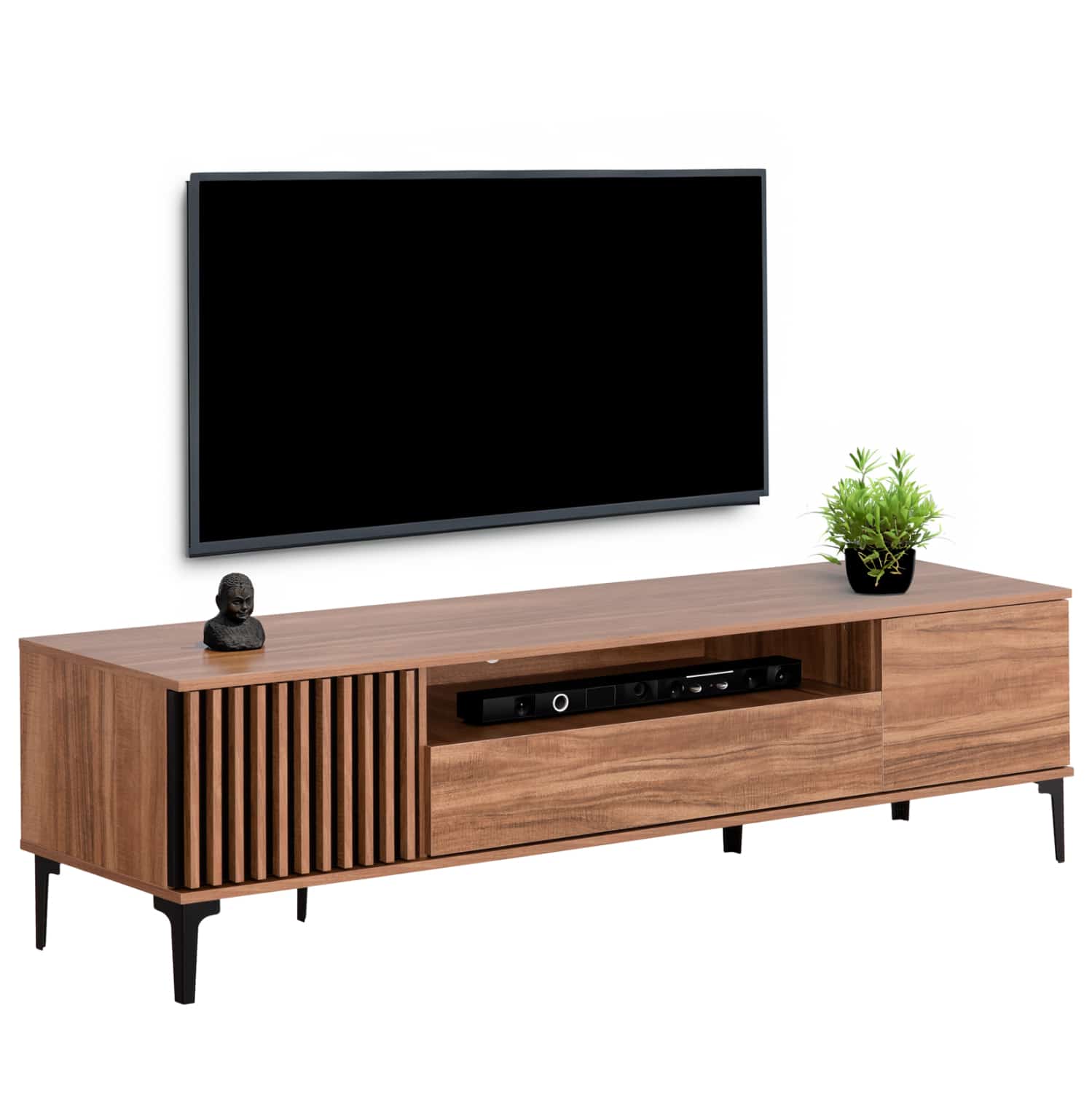 HM18008.01 ΕΠΙΠΛΟ ΤΗΛΕΟΡΑΣΗΣ ΣΕΙΡΑ HARRY HM18008.01 ΜΕΛΑΜΙΝΗ ΦΥΣΙΚΟ ΞΥΛΟΥ-ΜΑΥΡΟ 200x40x47,5Υεκ. - Image 1