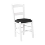 ΣΥΡΟΣ Καρέκλα Οξιά Βαφή Εμποτισμού Λάκα Άσπρο, Κάθισμα Pu Μαύρο 41x45x88cm - Image 2