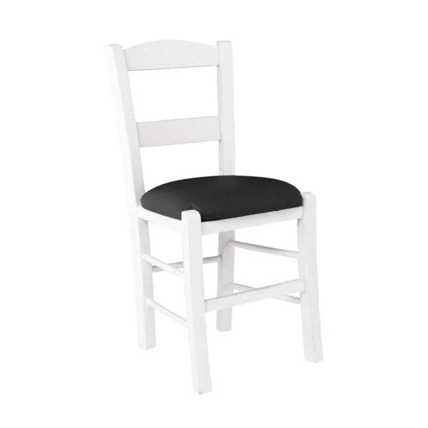 ΣΥΡΟΣ Καρέκλα Οξιά Βαφή Εμποτισμού Λάκα Άσπρο, Κάθισμα Pu Μαύρο 41x45x88cm - Image 2