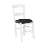 ΣΥΡΟΣ Καρέκλα Οξιά Βαφή Εμποτισμού Λάκα Άσπρο, Κάθισμα Pu Μαύρο 41x45x88cm