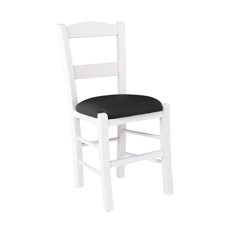 ΣΥΡΟΣ Καρέκλα Οξιά Βαφή Εμποτισμού Λάκα Άσπρο ΣΥΡΟΣ Καρέκλα Οξιά Βαφή Εμποτισμού Λάκα Άσπρο, Κάθισμα Pu Μαύρο 41x45x88cm - Image 1