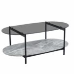 ΤΡΑΠΕΖΙ ΣΑΛΟΝΙΟΥ ΟΒΑΛ KITTY HM18040 ΓΥΑΛΙ ΦΙΜΕ TOP-GREY MARBLE ΜΕΛΑΜΙΝΗ 110x50x43Υεκ