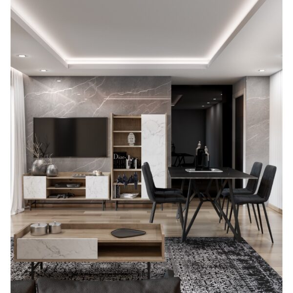 STOCKHOLM COFFEE TABLE SONOMA DECAPE ΛΕΥΚΟ ΜΕ ΟΨΗ ΜΑΡΜΑΡΟΥ ΜΑΥΡΟ 120x59x40 04-0652 - Image 2