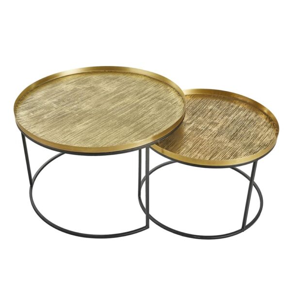 TOTALE COFFEE TABLE SET 2ΤΕΜ BRASS ANTIQUE ΜΑΥΡΟ 76x76x43.5 04-0877 - Image 3