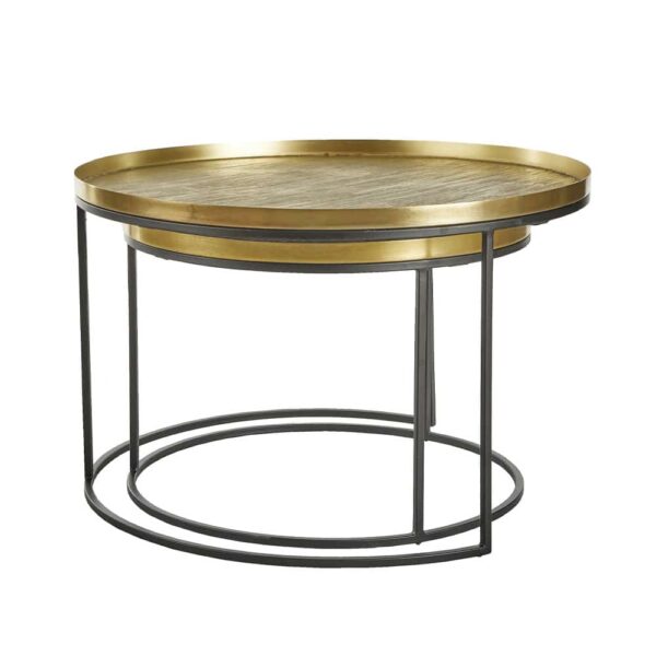 TOTALE COFFEE TABLE SET 2ΤΕΜ BRASS ANTIQUE ΜΑΥΡΟ 76x76x43.5 04-0877 - Image 5