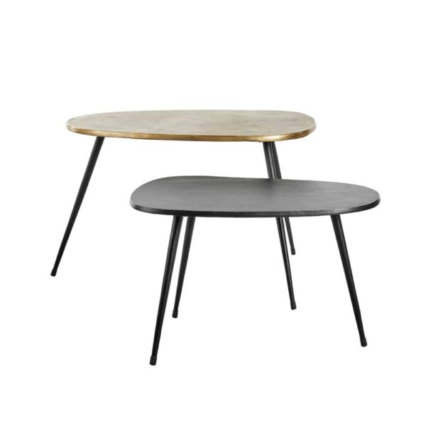 CURVE COFFEE TABLE SET 2ΤΕΜ ΜΑΥΡΟ BRASS 70x49x47 04-0883 - Image 3