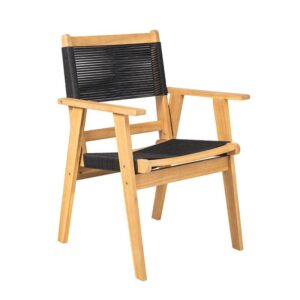 COFFEE Dining Πολυθρόνα Βεράντας - Κήπου, Ξύλο Ακακία Φυσικό, Rope Wicker Μαύρο 58x56x87cm