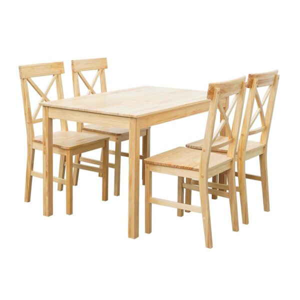 DAILY Set Τραπεζαρία Ξύλινη Σαλονιού - Κουζίνας: Τραπέζι + 4 Καρέκλες, Φυσικό Pine Table:118x74x73 Chair:43x48x94 - Image 2