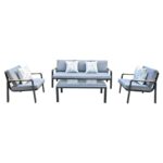 LATINO Set Σαλόνι Κήπου 4τεμ, Αλουμίνιο Μαύρο, Μαξιλάρια Γκρι, Γυαλί Μαύρο 2 Πολυθρ+1 Καναπ+1 Τραπεζάκι - Image 2