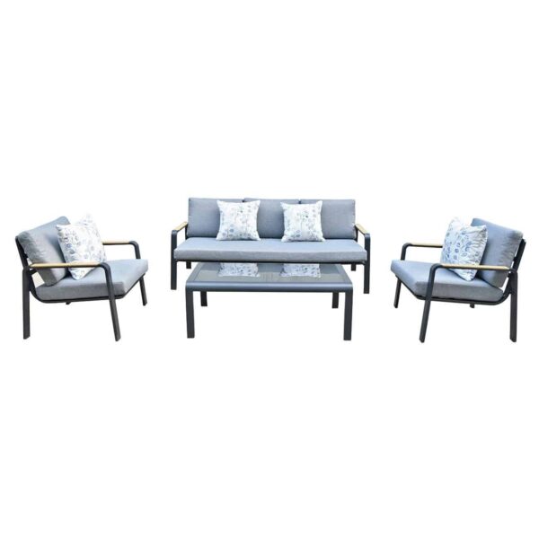 LATINO Set Σαλόνι Κήπου 4τεμ, Αλουμίνιο Μαύρο, Μαξιλάρια Γκρι, Γυαλί Μαύρο 2 Πολυθρ+1 Καναπ+1 Τραπεζάκι - Image 2