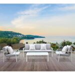 LATINO Set Σαλόνι Κήπου 4τεμ, Αλουμίνιο Άσπρο, Μαξιλάρια Ανοιχτό Γκρι, Γυαλί Άσπρο 2 Πολυθρ+1 Καναπ+1 Τραπεζάκι - Image 3