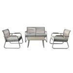 ROCCO Set Σαλόνι Κήπου 4τεμ, Μέταλλο Μπεζ, Rope Wicker Μπεζ, Μαξιλ.Μπεζ, Γυαλί Μπεζ 2 Πολυθρ+1 Καναπ+1 Τραπεζάκι - Image 2