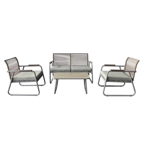 ROCCO Set Σαλόνι Κήπου 4τεμ, Μέταλλο Μπεζ, Rope Wicker Μπεζ, Μαξιλ.Μπεζ, Γυαλί Μπεζ 2 Πολυθρ+1 Καναπ+1 Τραπεζάκι - Image 2