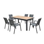 NAPOLI Τραπέζι Dining Κήπου- Βεράντας, Αλουμίνιο Βαφή Μαύρο Επιφάνεια Alu απόχρωσης Ξύλου 186+60x95cm H.77cm - Image 2