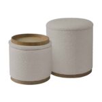 MATIC Set-2 Σκαμπό-Τραπεζάκι με Αποθηκευτικό Χώρο, Teddy Ύφασμα Εκρού Φ38cm H.45cm + Φ34cm H.32cm - Image 2