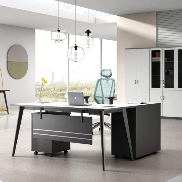 STATUS Γραφείο Γωνία Αναστρέψιμη, Απόχρωση Grey, Επιφάνεια Απόχρωση Άσπρο 180x80/40x75cm - Image 4