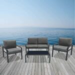 RIVIAN Set Σαλόνι Κήπου 4τεμ, Μέταλλο Βαφή Ανθρακί, Μαξιλάρια Γκρι 90x50x35/120x79x73/65x79x73 cm - Image 3