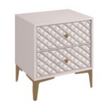 LANA Κομοδίνο με 2 Συρτάρια, Απόχρωση Εκρού, με πρόσοψη Pu Καπιτονέ 50x40x60cm - Image 2