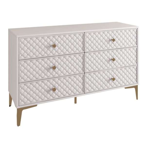 LANA Συρταριέρα με 6 Συρτάρια, Απόχρωση Εκρού, με πρόσοψη Pu Καπιτονέ 120x40x80cm - Image 2