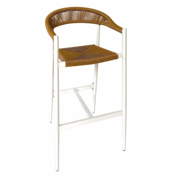 MADY Σκαμπό Bar, ALU Άσπρο, Rope Wicker Φυσικό 56x58x105cm - Image 2