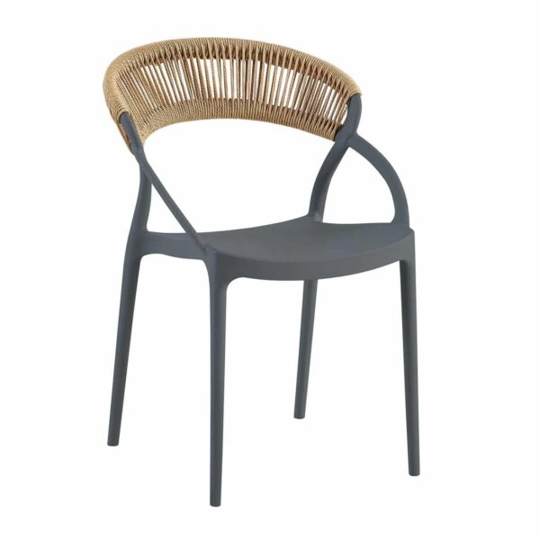 DORA Πολυθρόνα Στοιβαζόμενη, PP Ανθρακί, Rope Wicker Φυσικό 53x61x78cm - Image 2