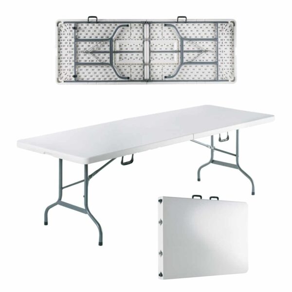 BLOW-W Τραπέζι Συνεδρίου - Catering Πτυσσόμενο (Βαλίτσα), Μέταλλο Βαφή Γκρι, HDPE Άσπρο 242x75x74cm - Image 2
