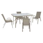 RIO Set Τραπεζαρία Κήπου Μέταλλο Βαφή Μπεζ, Textilene Μπεζ: Τραπέζι + 4 Πολυθρόνες Table:120x70x71 Armch:55x74x91 - Image 2