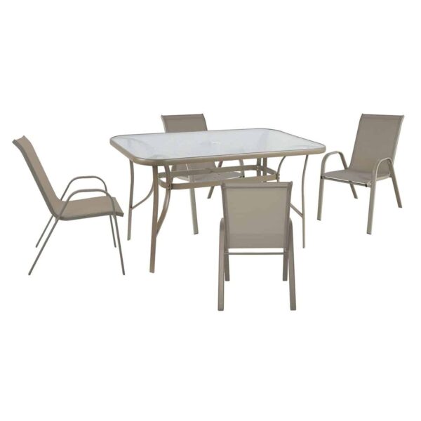 RIO Set Τραπεζαρία Κήπου Μέταλλο Βαφή Μπεζ, Textilene Μπεζ: Τραπέζι + 4 Πολυθρόνες Table:120x70x71 Armch:55x74x91 - Image 2