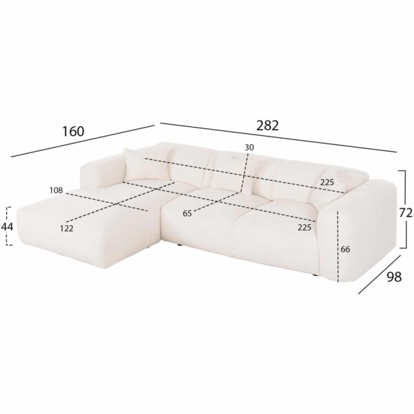 ΚΑΝΑΠΕΣ ΓΩΝΙΑ (ΑΡΙΣΤΕΡΗ) BRICKEN HM3275.02L ΛΕΥΚΟ ΥΦΑΣΜΑ 110-282x98-160x72Υεκ. - Image 2