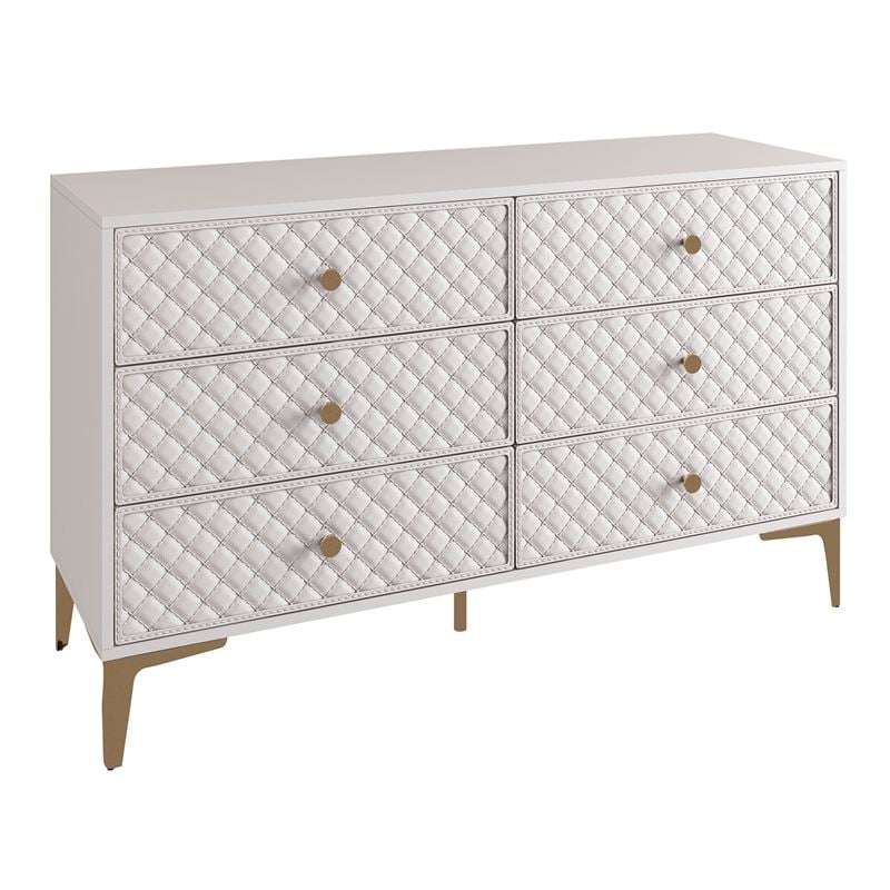 LANA Συρταριέρα με 6 Συρτάρια LANA Συρταριέρα με 6 Συρτάρια, Απόχρωση Εκρού, με πρόσοψη Pu Καπιτονέ 120x40x80cm - Image 1