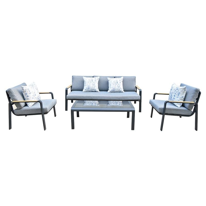 LATINO Set Σαλόνι Κήπου 4τεμ LATINO Set Σαλόνι Κήπου 4τεμ, Αλουμίνιο Μαύρο, Μαξιλάρια Γκρι, Γυαλί Μαύρο 2 Πολυθρ+1 Καναπ+1 Τραπεζάκι - Image 1